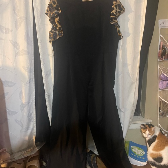 SHEIN Pants - Stylish Black Jumpsuit with Leopard Print Accents By SHEIN.